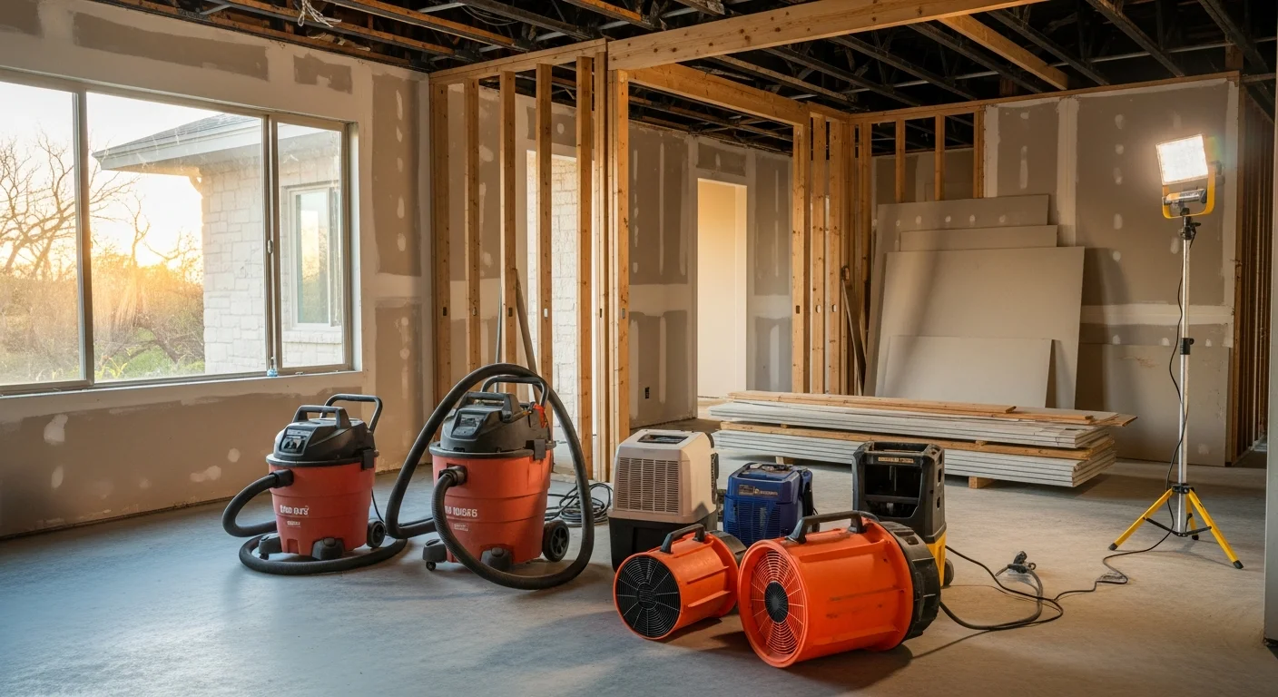 Fire damage restoration crew rebuilding home interior