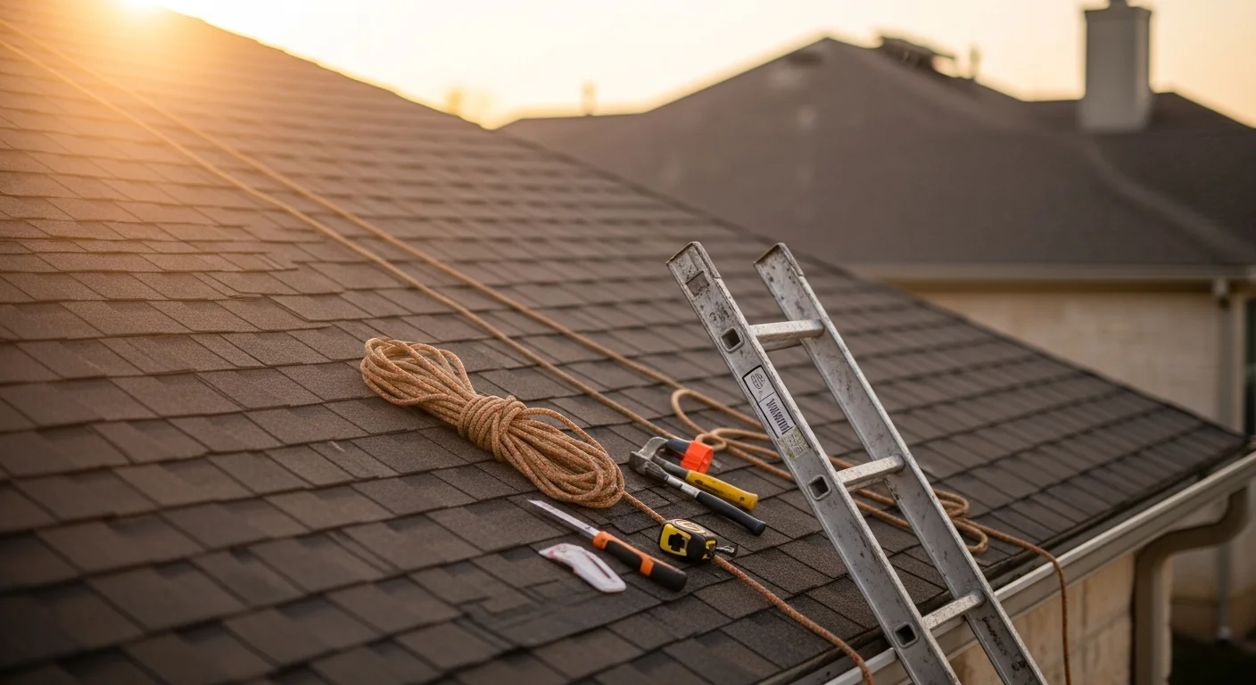 Roofer installing new roof on residential home