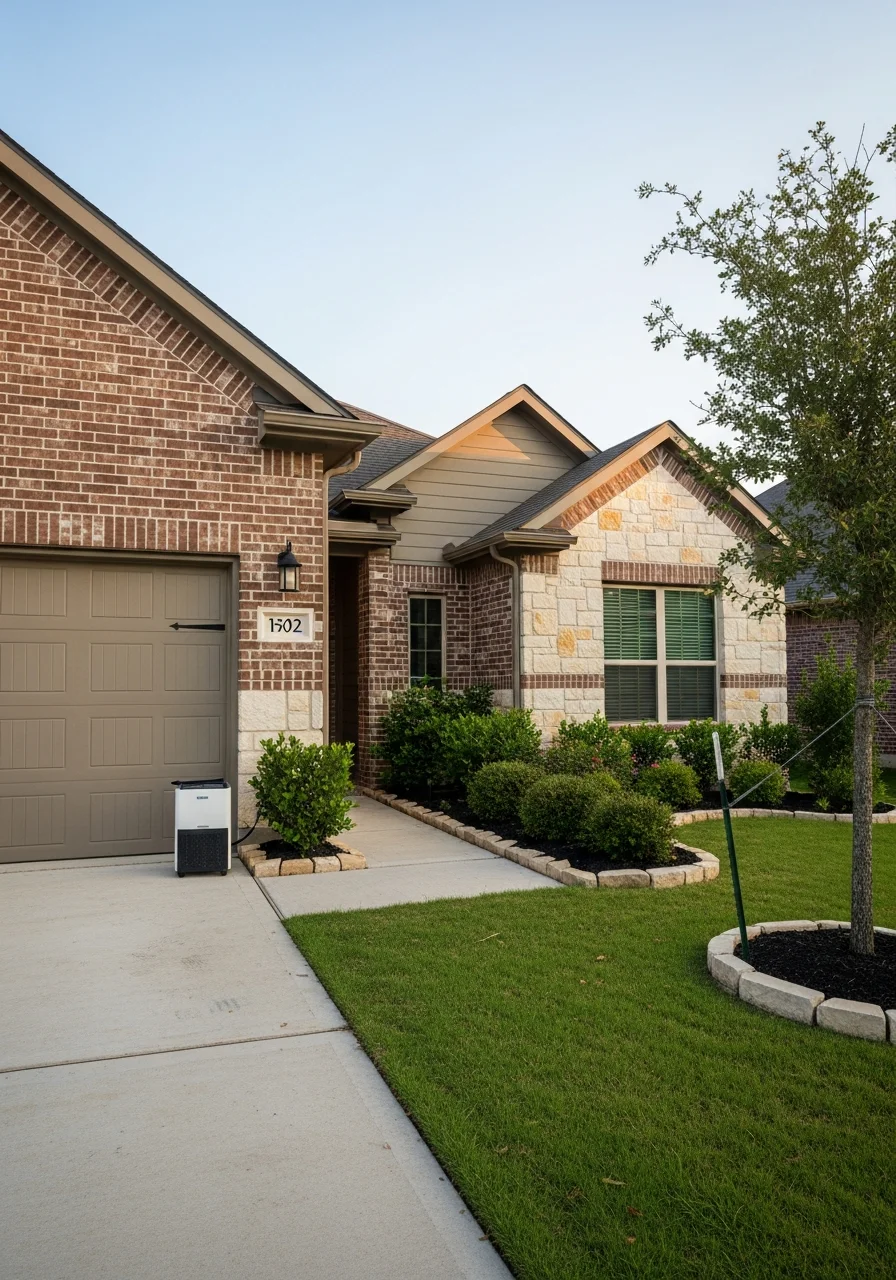 Portrait-style image of a Converse home with modern exterior and manicured front yard.